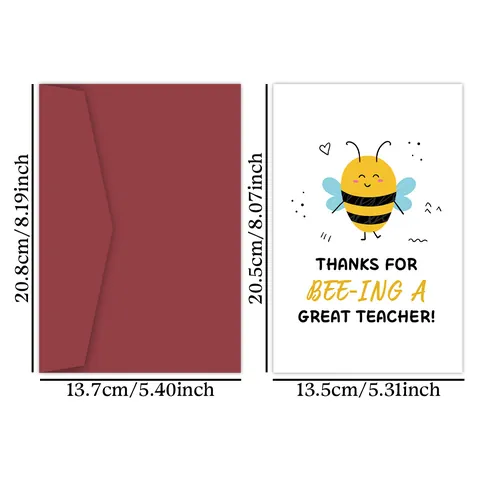 Teacher Appreciation Greeting Card And Dark Red Envelope Thank You Card School Birthday Christmas Message Card Teachers