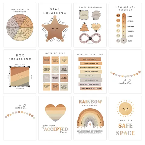 Mental Health Posters Motivational Wall Art Paper Morandi Minimalist Emotion Wheel Therapy Room School Office Decor Frameless
