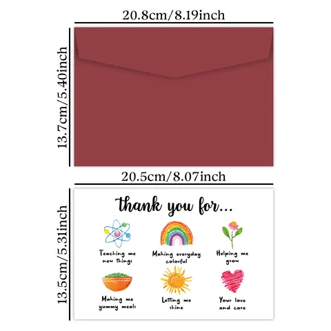 Dankeskarte Grußkarte Mit Burgundem Umschlag Handgezeichnetes Regenbogen Herz Muster Für Lehrer Abschlussfeier Geburtstag