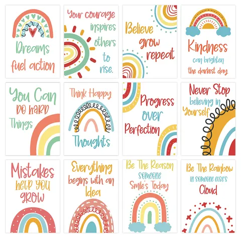 Psychische Gesundheit Inspirierende Zitate Poster Set Kunstdruckpapier Regenbogen Wandkunst Dekor Für Zuhause Ohne Rahmen