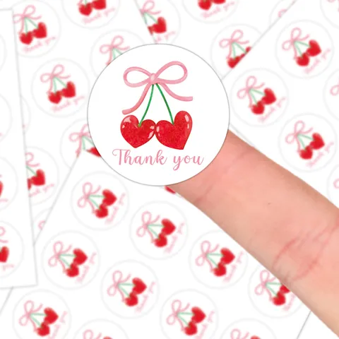Pegatinas Redondas de Cereza Corazón Thank You Para Envoltorio de Regalo Etiquetas de Decoración de Sellado Scrapbooking