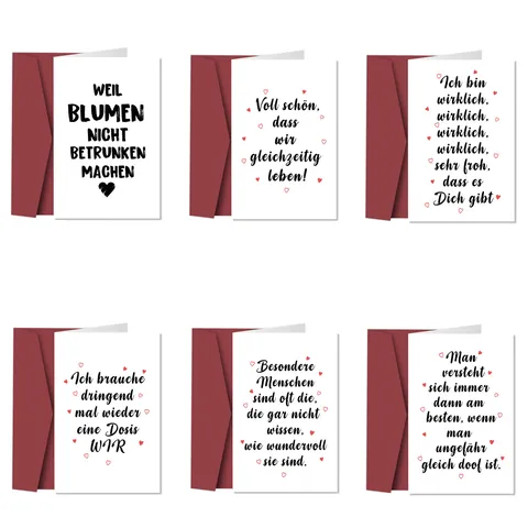Biglietto di Auguri Tedesco Con Busta Motivo a Cuore Carta Minimalista Per Compleanno Matrimonio Anniversario Messaggio Regalo