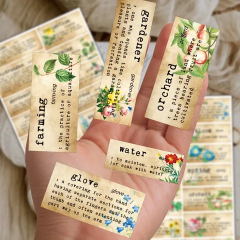 Vintage Botanical Dictionary Stickers Waterproof Retro Floral Leaf Adhesive Labels For Scrapbooking Journaling DIY Decor