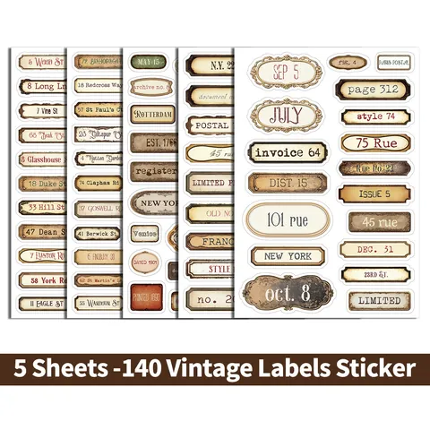 Autocollants d'Étiquettes Rétro Vintage Imperméables Autocollants pour Scrapbooking Journal pour Bouteille d'Eau Valise Bagages DIY Décoration Papeterie