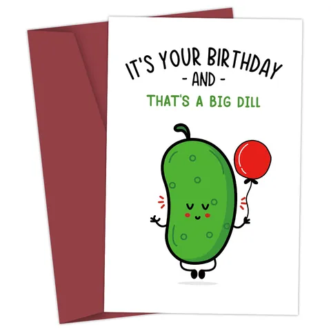 Humorous Birthday Greeting Card With Envelope Funny Cartoon Pickle Pun Cardboard Card For Birthday Party Gift Unisex