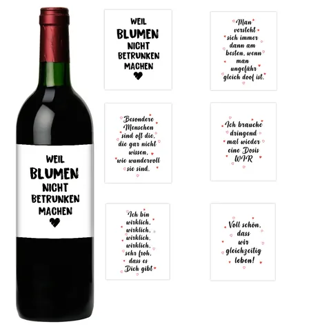 German Quote Wine Bottle Stickers Minimalist Paper Adhesive Labels For Party Wedding Gift Decoration Heart Pattern Decal