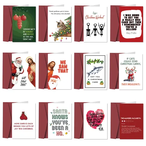 Humorous Christmas Greeting Cards With Red Envelopes Funny Sarcastic Holiday Blessing Cards For Friends Family Party Stationery Gift
