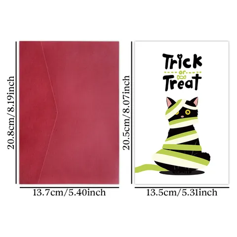 Carte de Voeux Halloween Amusante Avec Enveloppe Rouge Chat Noir Momie Trick Or Treat Carte de Dessin Animé Pour Cadeaux de Fête d'Enfants Amis