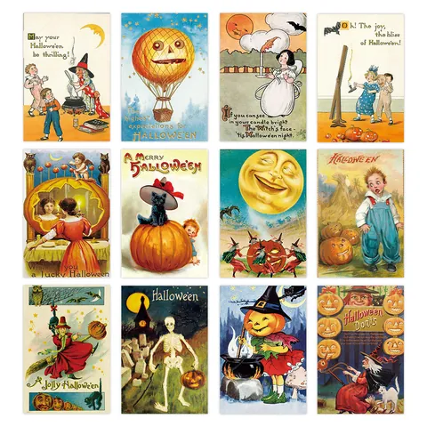 Retro Halloween Decorative Postcards Vintage Wall Art Decor For Home Party Room Decoration Gothic Witch Pumpkin Paper Cards