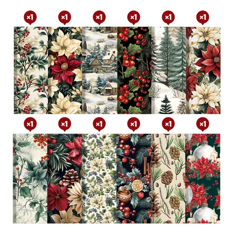 Christmas Scrapbook Paper Pad Vintage Berry Pinecone Snow Patterns Acid Lignin Free Cardstock For DIY Crafts Decoration
