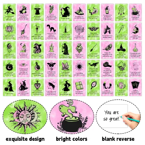 Mystical Witch Affirmation Cards For Self Love Halloween Watercolor Positive Quotes Meditation Cards Decoration Postcards