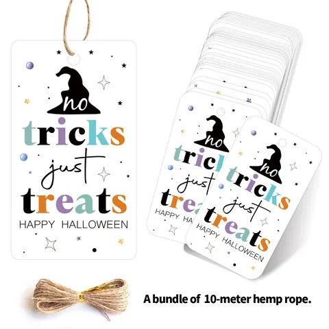 Etichette Regalo in Carta di Halloween Con Corda Motivo Cappello da Strega per Sacchetti di Caramelle Decorazioni Festa