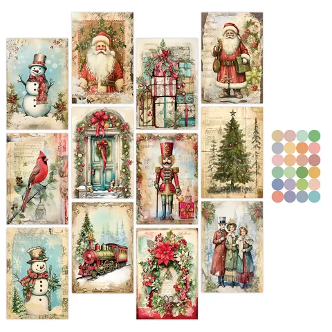 Vintage Christmas Wall Collage Kit Retro Aesthetic Art Prints Retro Santa Nutcracker Christmas Tree Poster Card Room Decor