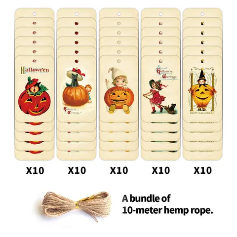 Vintage Halloween Papier Geschenkanhänger Mit Hanfseil Kürbis Geist Schwarze Katze Muster Hängende Dekorative Etiketten Für Party