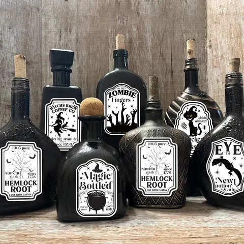 Etiquetas Vintage de Halloween para Botellas de Vino Pegatinas Retro de Boticario para Botellas de Poción de Bruja Veneno Decoración de Fiesta