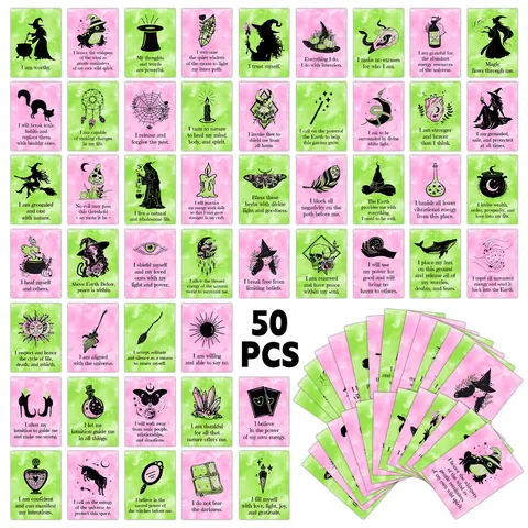 Mystical Witch Affirmation Cards For Self Love Halloween Watercolor Positive Quotes Meditation Cards Decoration Postcards