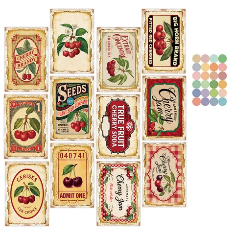 Vintage Cherry Fruit Label Wall Decor Postcards Retro Art Paper Stickers For Home Office Art Decoration Cardboard Cards