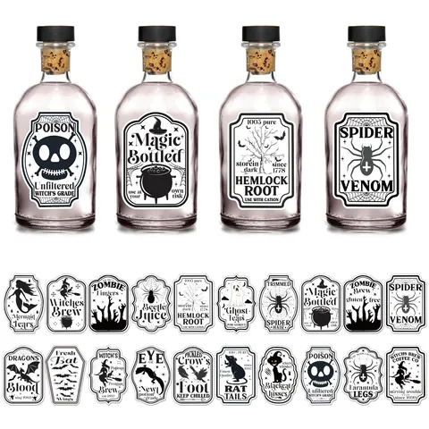 Etiquetas Vintage de Halloween para Botellas de Vino Pegatinas Retro de Boticario para Botellas de Poción de Bruja Veneno Decoración de Fiesta