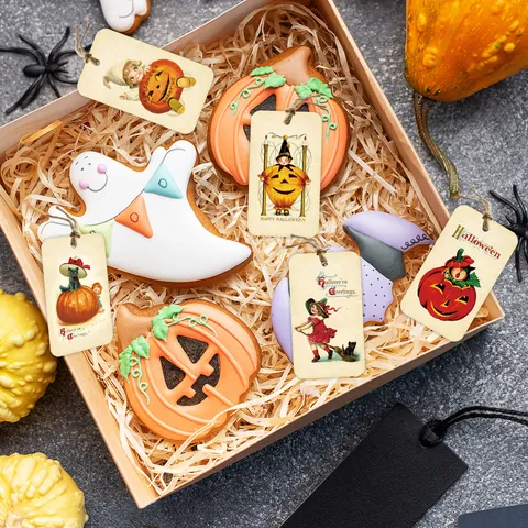 Vintage Halloween Papier Geschenkanhänger Mit Hanfseil Kürbis Geist Schwarze Katze Muster Hängende Dekorative Etiketten Für Party