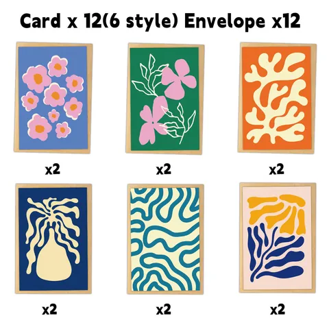 Matisse Style Abstract Art Floral Greeting Card Multi Pattern Blank Note Card With Kraft Paper Envelope For Birthday Party