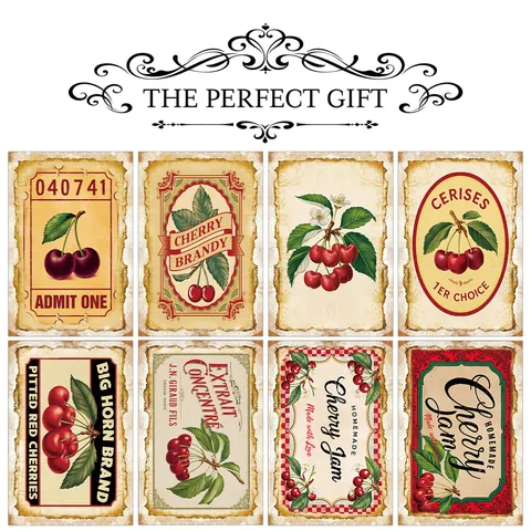 Vintage Cherry Fruit Label Wall Decor Postcards Retro Art Paper Stickers For Home Office Art Decoration Cardboard Cards