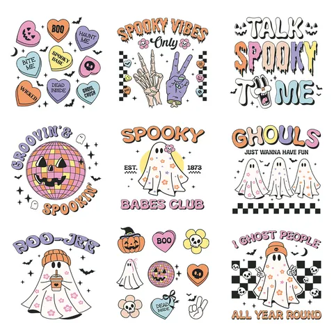 Retro Halloween UV DTF Cup Wrap Stickers PVC Waterproof Transfer Decals Ghosts Pumpkins Skulls For DIY Glass Decoration