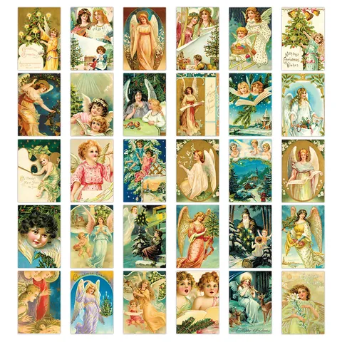 Cartoline Decorative Natalizie Angelo Vittoriano Vintage Retro Biglietti Auguri Acquerello Per Decorazione Parete Casa