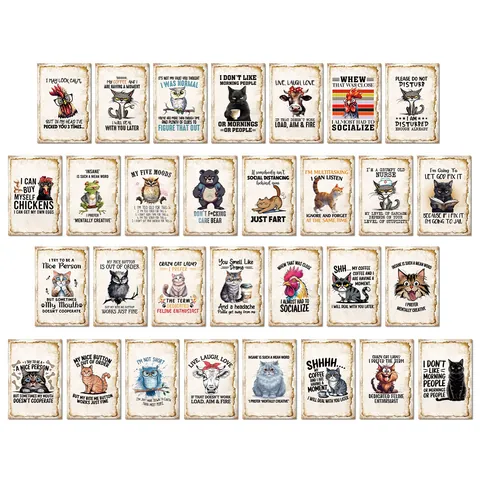 Humorous Animal Pun Postcards Pack Retro Vintage Animal Wall Stickers With Funny English Quotes For Home Office Decor Gift