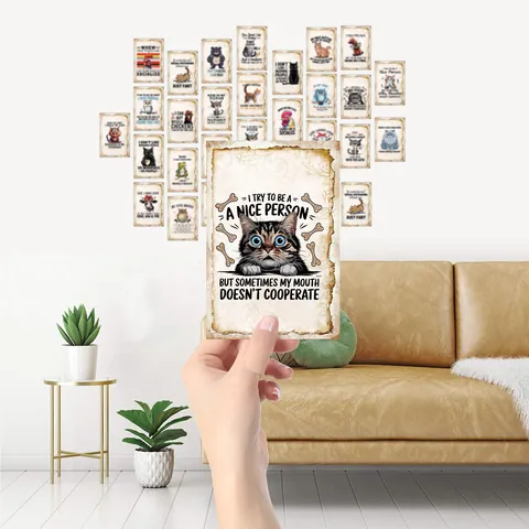 Humorous Animal Pun Postcards Pack Retro Vintage Animal Wall Stickers With Funny English Quotes For Home Office Decor Gift