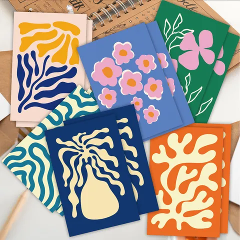 Matisse Style Abstract Art Floral Greeting Card Multi Pattern Blank Note Card With Kraft Paper Envelope For Birthday Party