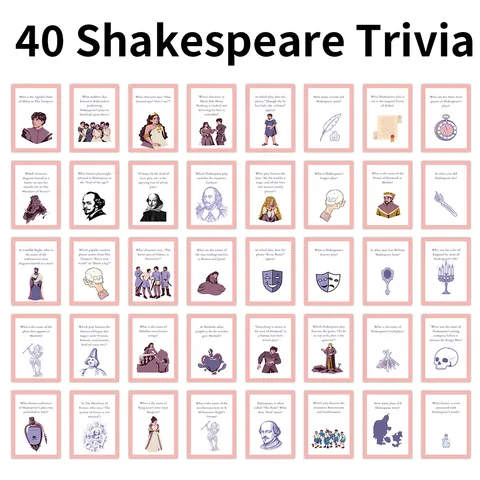 Shakespeare Trivia Cards Brain Teaser Party Game Quiz Paper Flash Cards For Educational Entertainment Gift