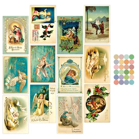 Vintage Victorian Christmas Greeting Cards Angel Baby Jesus Illustration Wall Decor Postcards Retro Holiday Art Prints Cardstock