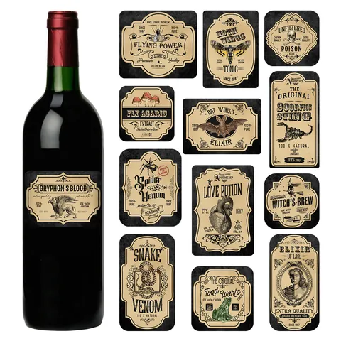 Étiquettes de Bouteille d'Apothicaire d'Halloween Vintage Autocollants Gothiques Décoratifs pour Fête d'Halloween Maison Bar