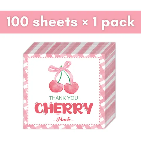 Cherry Thank You Stickers Pink Gingham Heart Pattern Labels For Birthday Party Gift Wrapping Envelope Seals Decoration