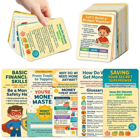 Carte Educative sulla Consapevolezza Finanziaria Gestione del Denaro Apprendimento Bambini Risorse Didattiche Competenze Monetarie di Base
