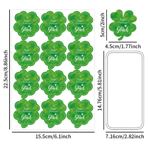 German Luck Clover Stickers Green Watercolor Four Leaf Clover Labels Self Adhesive Sealing Stickers For Gift Food Bags