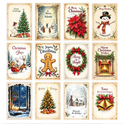 Vintage Christmas Postcards Holiday Party Wall Decor Retro Xmas Greeting Cards Home Decoration Aesthetic Paper Art Poster