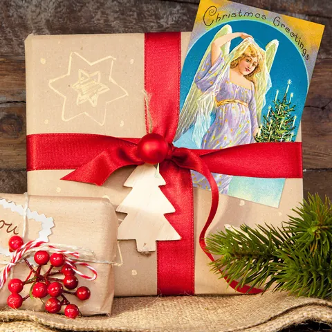 Cartoline Decorative Natalizie Angelo Vittoriano Vintage Retro Biglietti Auguri Acquerello Per Decorazione Parete Casa