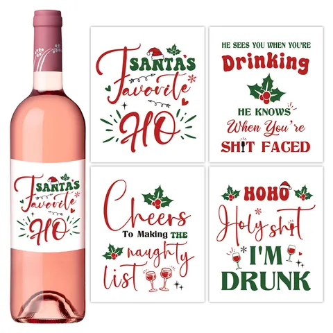 Funny Christmas Wine Bottle Label Stickers Festive Humor Santa Wine Bottle Decoration Stickers For Xmas Home Party Gift
