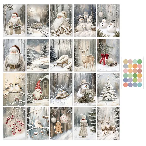 Winter Snow Scene Art Postcards Christmas Blank Note Cards Wall Decor Festive Greeting Cards With Stickers Retro Style