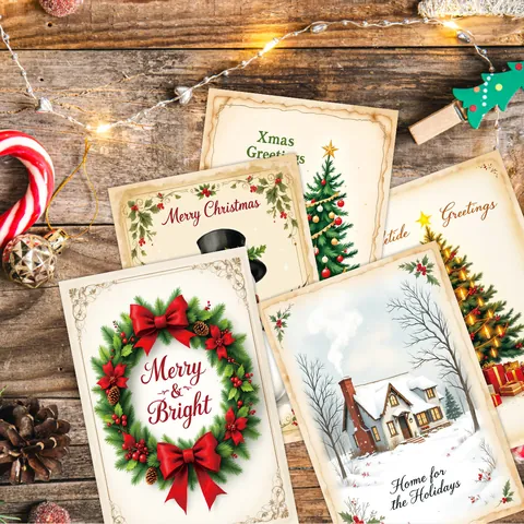 Vintage Christmas Postcards Holiday Party Wall Decor Retro Xmas Greeting Cards Home Decoration Aesthetic Paper Art Poster
