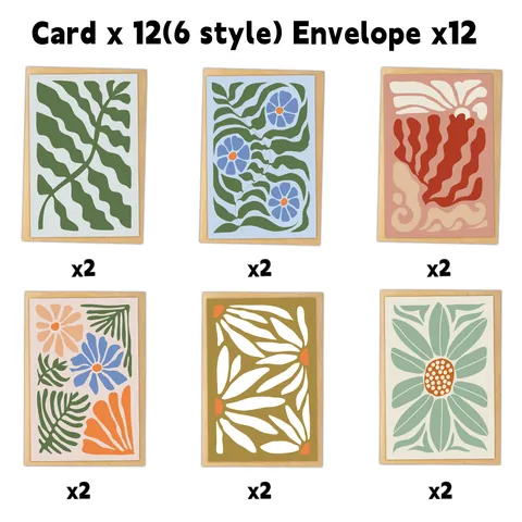 Abstract Floral Artistic Greeting Cards With Envelopes Hand Drawn Style Birthday Thank You Note Greeting Cards Invitations