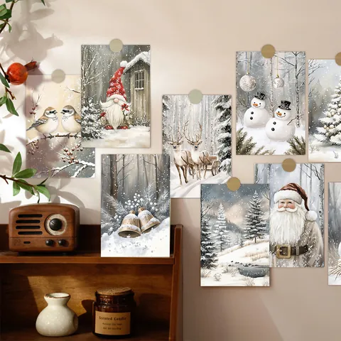 Winter Snow Scene Art Postcards Christmas Blank Note Cards Wall Decor Festive Greeting Cards With Stickers Retro Style