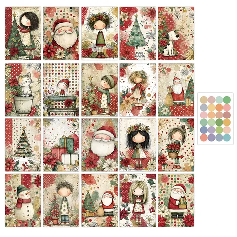 Retro Christmas Decorative Cards Watercolor Illustration Postcards For Home Wall Desktop Decor Santa Claus Xmas Tree Pattern