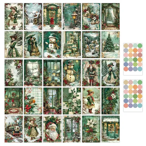 Vintage Weihnachten Deko Karten Retro Postkarten Für Wanddeko Winter Feiertag Geschenk Nachrichtenkarten Mit Runden Aufklebern