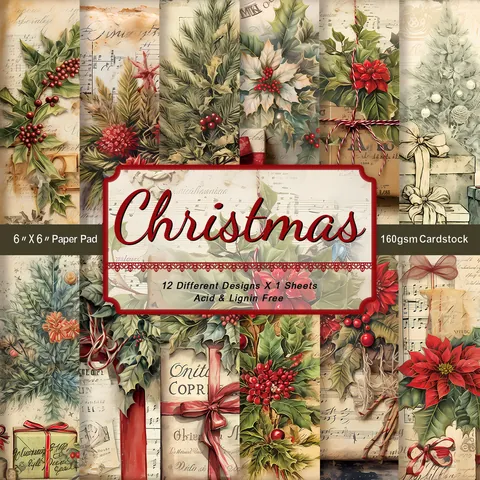 Vintage Christmas Decorative Paper Acid Free Holiday Cardstock For DIY Scrapbooking Journaling Crafting Album Decoration