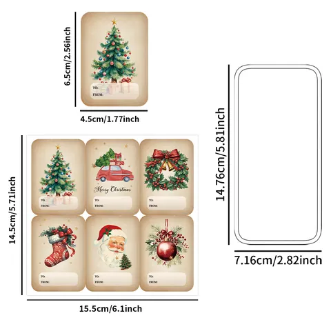 Vintage Christmas Gift Tags Stickers Self Adhesive Festive Decorative Name Labels For Holiday Presents Wrapping Hand Drawn Designs