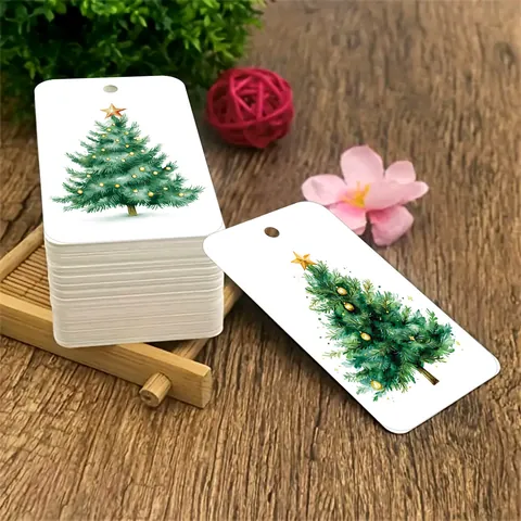 Etichette Regalo Albero di Natale ad Acquerello E Corda di Canapa Etichette Appese per Sacchetto di Caramelle Decorazione Festiva