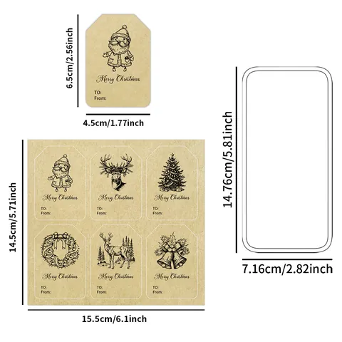 Autocollants Étiquettes de Cadeau de Noël en Papier Kraft Autocollants To From Étiquettes Multi Motifs Vintage Décoration Festive pour Cadeaux