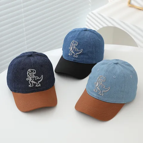 Kinder Dinosaurier Stickerei Baseballkappe Baumwolle Denim Patchwork Sonnenhut Für Jungen Mädchen Kleinkinder Outdoor Verstellbar